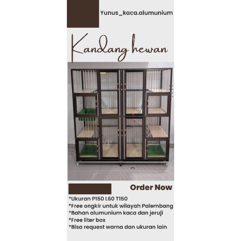 KANDANG KUCING ALUMUNIUM KANDANG HEWAN P150 L60 T150  HANYA PALEMBANG