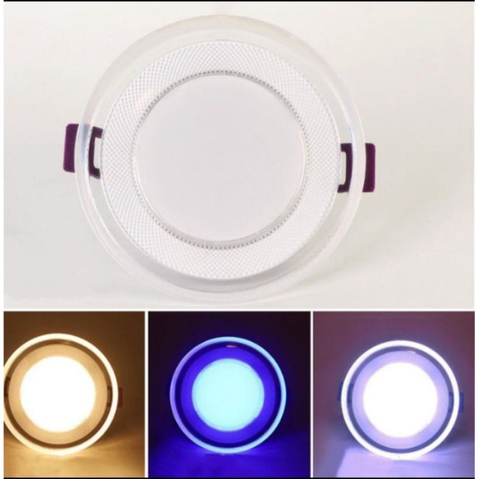 lampu downlight 6watt 3warna panel lampu led kuning biru ungu