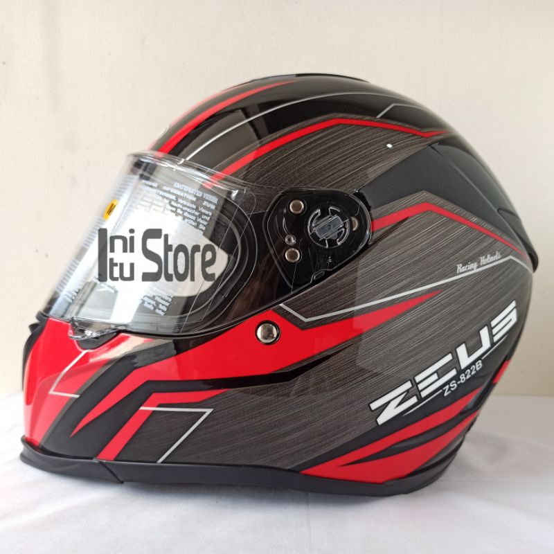 Helm Zeus ZS822B ZS-822B Black AO21 Red Full Face ZS822 ZS-822 Free Dark Visor