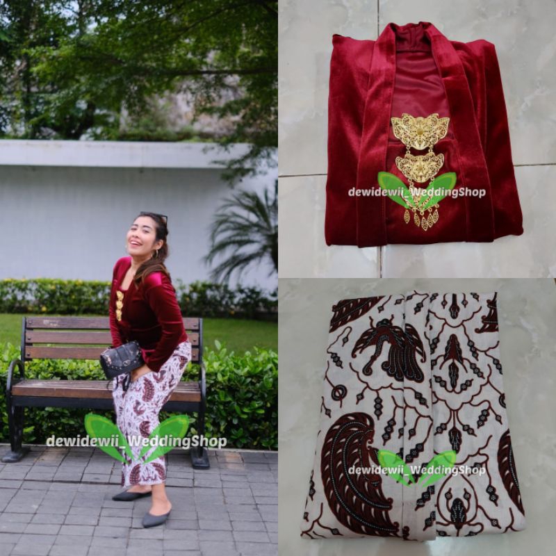 (1 set) Kebaya + Jarik Instan/ Cantik Warna Maroon, Motif SAC