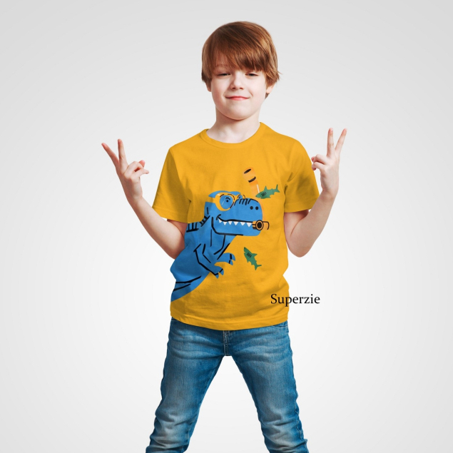 RGKIDS KAOS ANAK COWOK DINOSAURUS TYREX LUCU BAJU ANAK DINO SELAM MUSTARD ABADIGROSIR