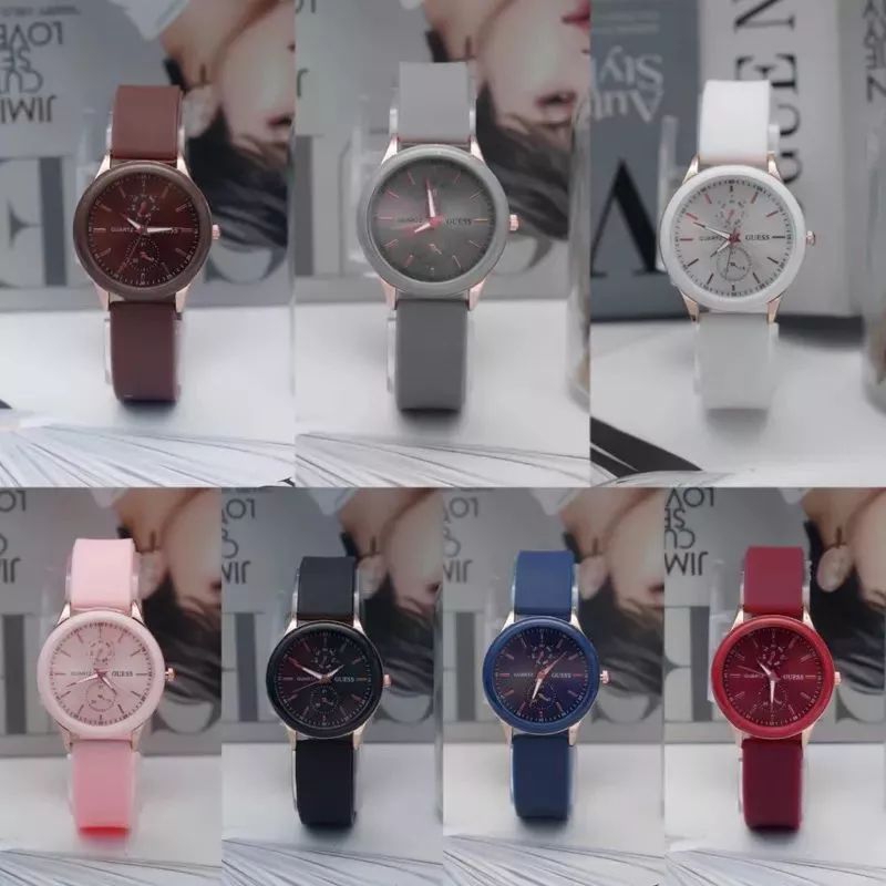 (Terima Cod)Jam Tangan Wanita Fashion Gues Crono2 Varisi Polos Strap Rubber/Karet(Dikirim Jakarta)Seller