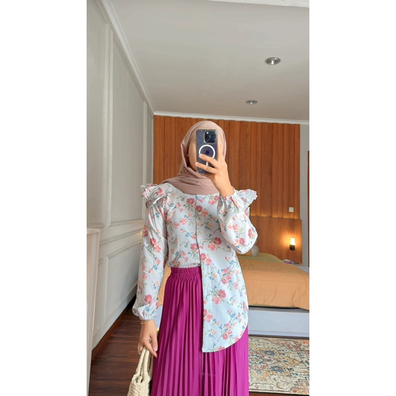 Nara Kemeja Flower Crinkle Katun S-XXL (Ready Stock)
