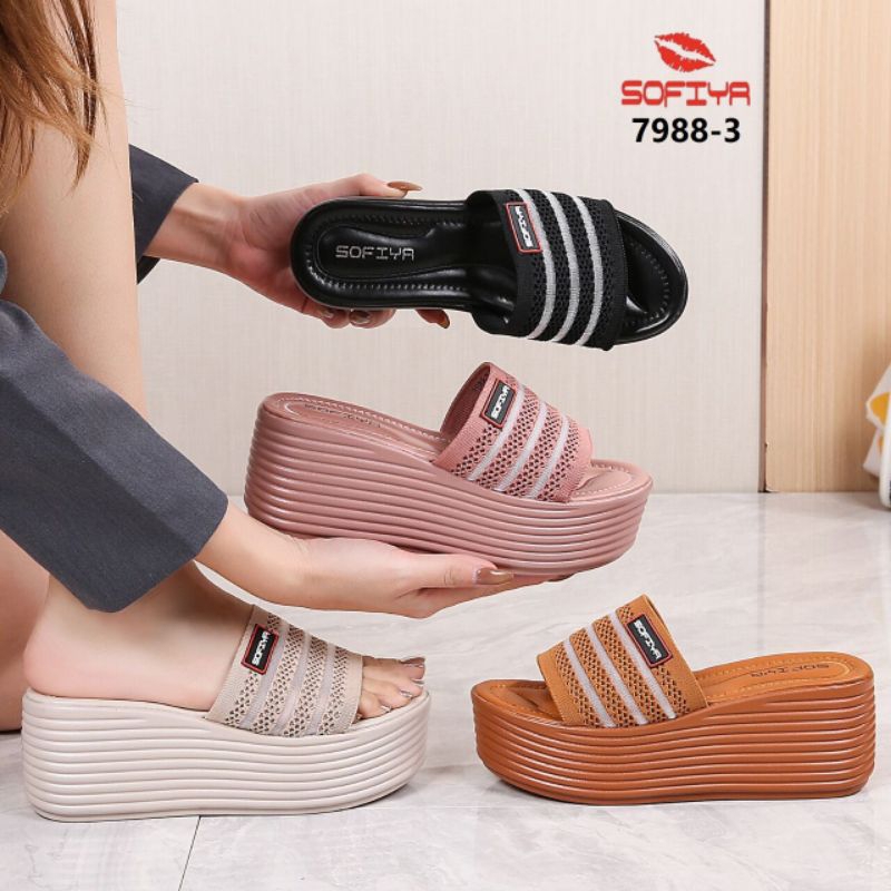SANDAL WEDGES SOFIYA ( 979883 ) Sandal Wedges Wanita Sandal Hak Tinggi Sandal Korean Kekinian Termur