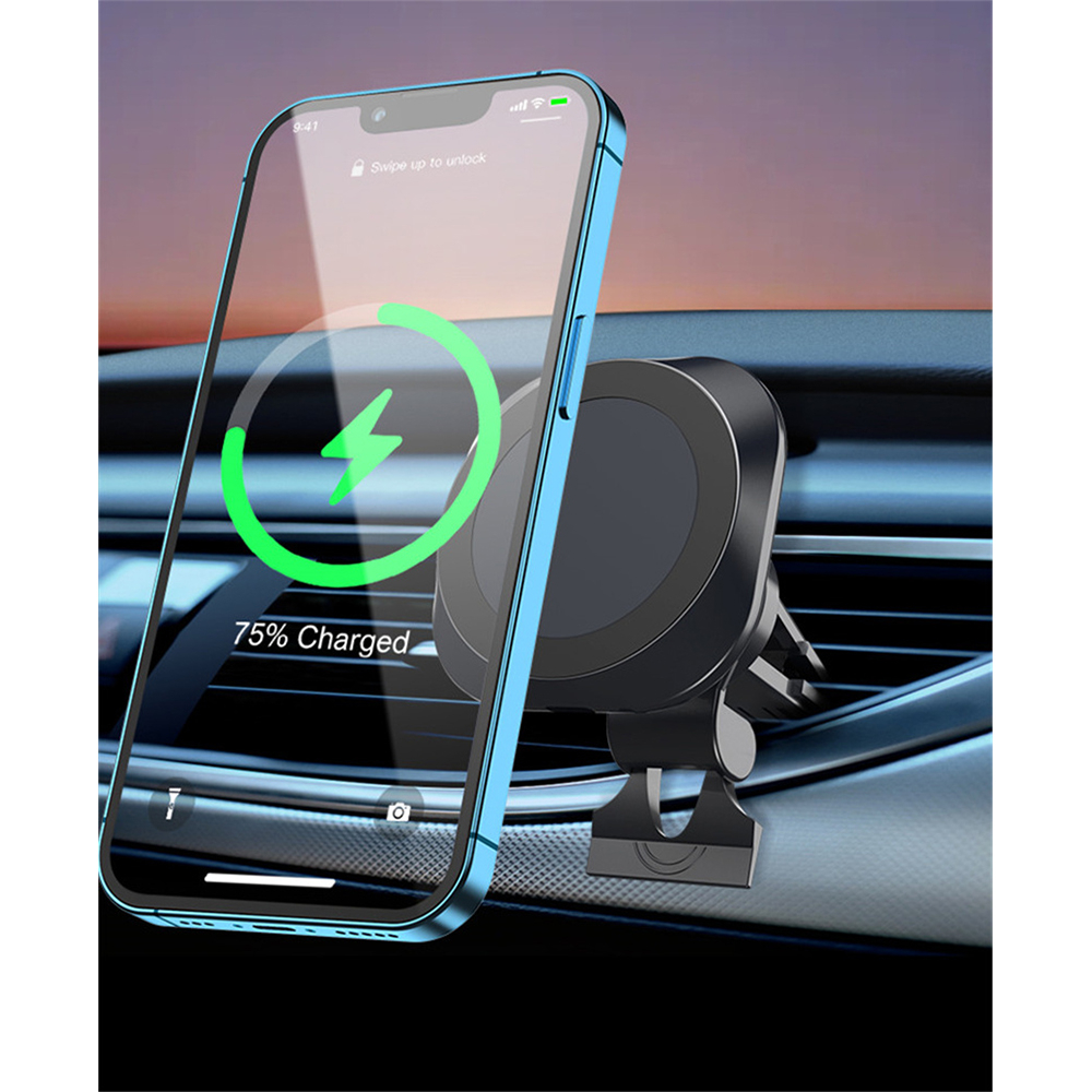 Wireless Charger Magnetic Phone Holder Car Fast Charging 15W - R988 - Black