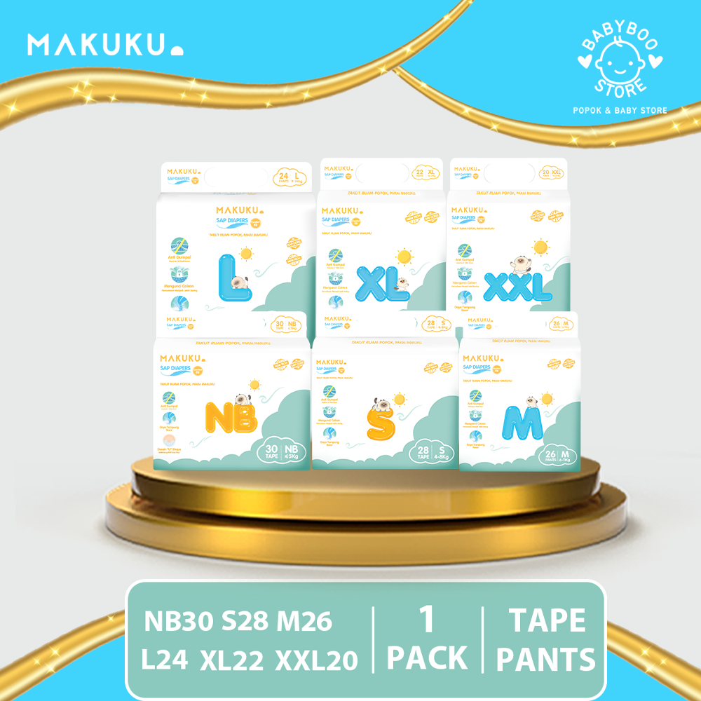 MAKUKU SAP Diapers  Comfort Fit Mini  NB/S/M/L/XL x 1 Pack Popok Bayi Anti Gumpal Extra Dry type Tape/Pants