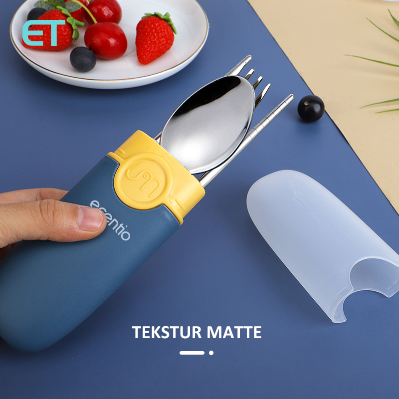 ecentio Stainless Steel Set /Alat Makan Set  Sendok Garpu set /Makan Dengan Sumpit Spoon Fork Pisau/Cutlery/Kotak peralatan makan/portabel