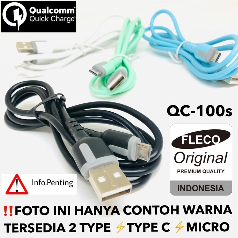 Kabel Data Fleco QC-100S Fast Charging 2.4A Micro Dan Type C Kabel Charger Murah Meriah FastCharging 2.4A BY SMOLL