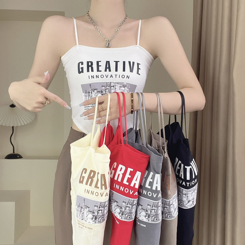 Tanktop Tali Cup Bra (T131 Greative) / Tank top Crop import 100%