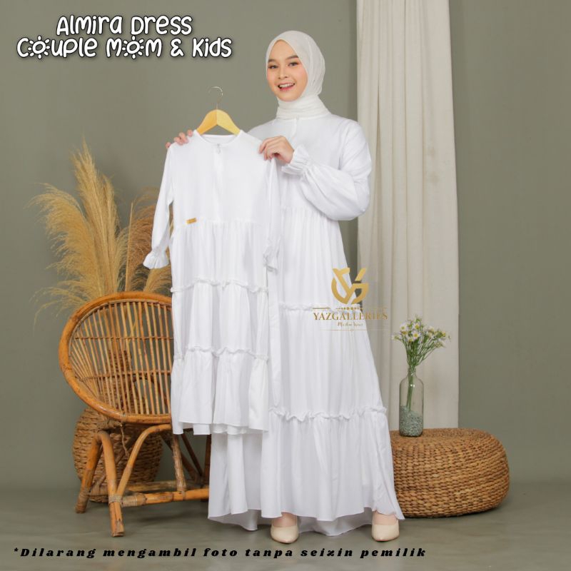 Almira Gamis Couple Putih Mom & Kids/ Gamis Couple Ibu dan Anak Warna Putih Manasik Haji & Umrah Bus