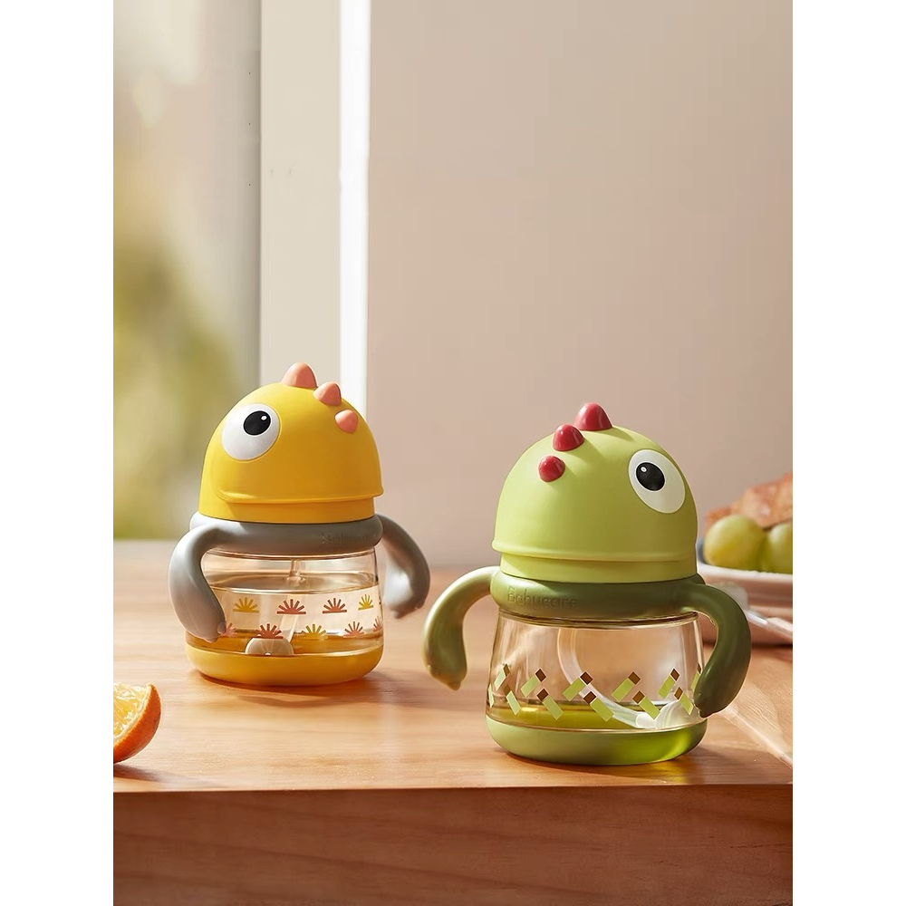 Mini Sippy Cup Handle Botol Air Minum Sedotan Anak Bayi 220ML Botol Minum Dino Bayi Training Cup Sippy Cup Gelas Anak Anti Tumpah T-Rex Sippy Cup Straw Botol Minum Sedotan Anak Bayi Tritan