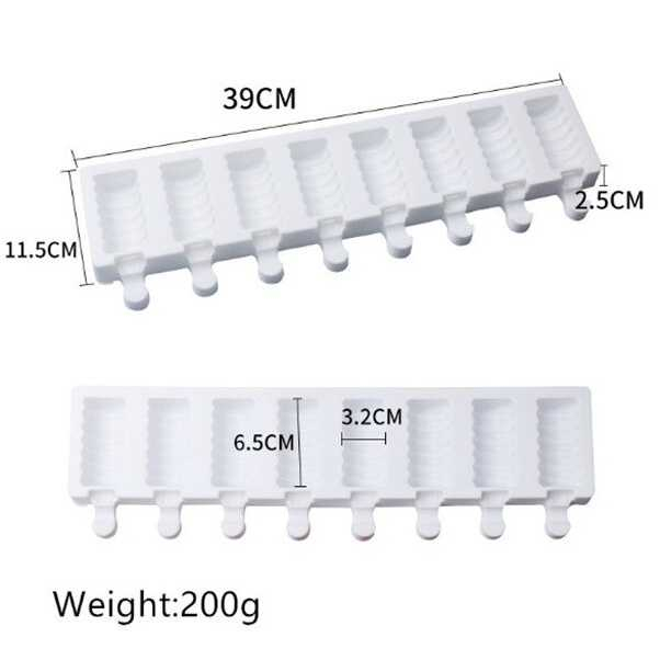 Cetakan Es Krim Silikon 8 Hole Notched with 20 Popsicle Stick Perlengkapan Cetak Es Krim Material Berkualitas