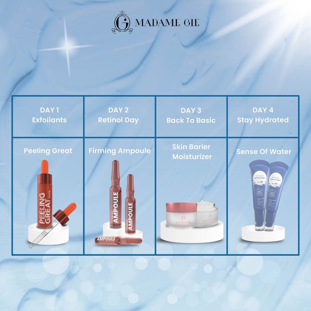 MADAME GIE Sense Of Water Indonesia / Face Cream 30ml / Moisturizer 10X Hydration Booster / Collagen Propolis 6D Hyaluronate Niacinamide Allantoin 5 Plant Extracts / Moisturizing Hydrating Melembabkan Pelembab Krim Kulit Wajah / Skincare Face Care Series