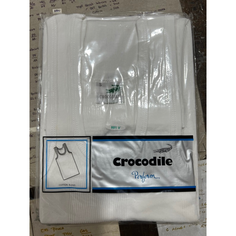 (1pcs) Kaos Singlet dewasa CROCODILE 801V salur putih pria