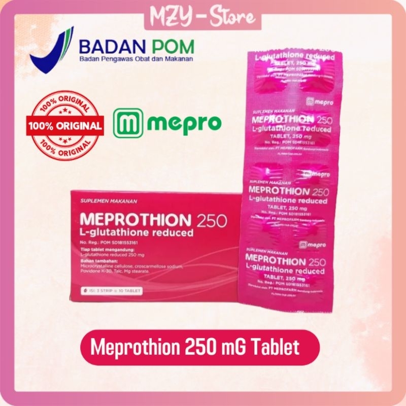 Meprothion L-Glutathion 250 Mg Tablet Suplemen Makanan Membantu Mencerahkan Kulit Suplemen Pemutih dan Kulit Glowing