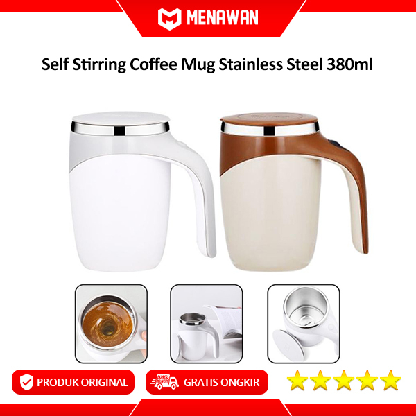 Lazy Self Stirring Coffee Mug Stainless Steel Gelas Cangkir Kopi Pengaduk Otomatis Original