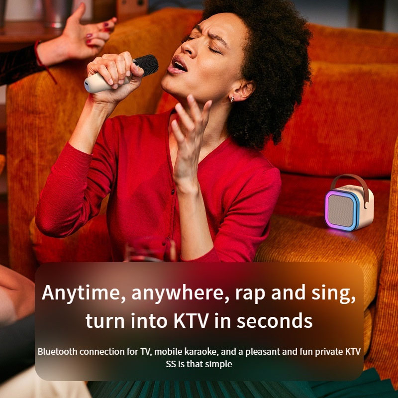 Portable Wireless Mini Bluetooth Speaker 2Mic 1 Set Karaoke Speaker Cute Wireless Outdoor KTV Mesin suara karaoke all-in-one