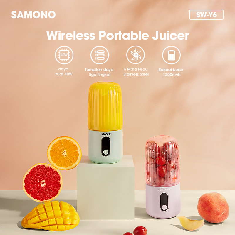 SAMONO Blender Portable Juicer Portable Blender Buah 6 Mata Pisau 1200 mAh Garansi 1 Tahun SW-Y6