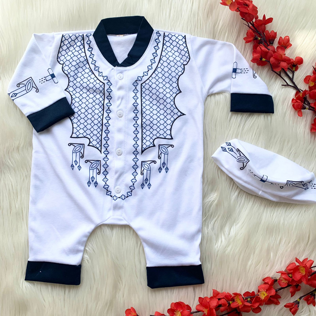 Koko romper bayi laki-laki dapat peci keren pergi lebaran fashion anak cowok baby boy murah -ABI