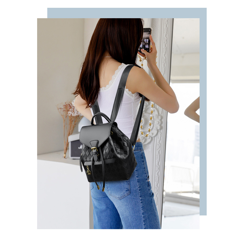 Tas Ransel Mini Fashion Wanita model serut penutup magnet Kulit PU