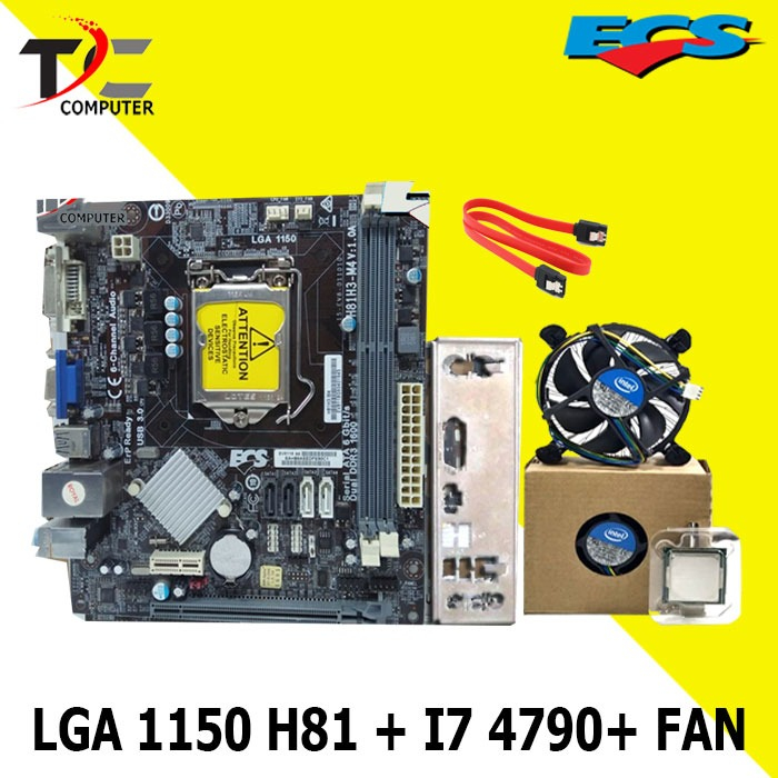 Paket Mobo H81 LGA 1150 DDR3 Plus Processor i7 4790 Fan Intel