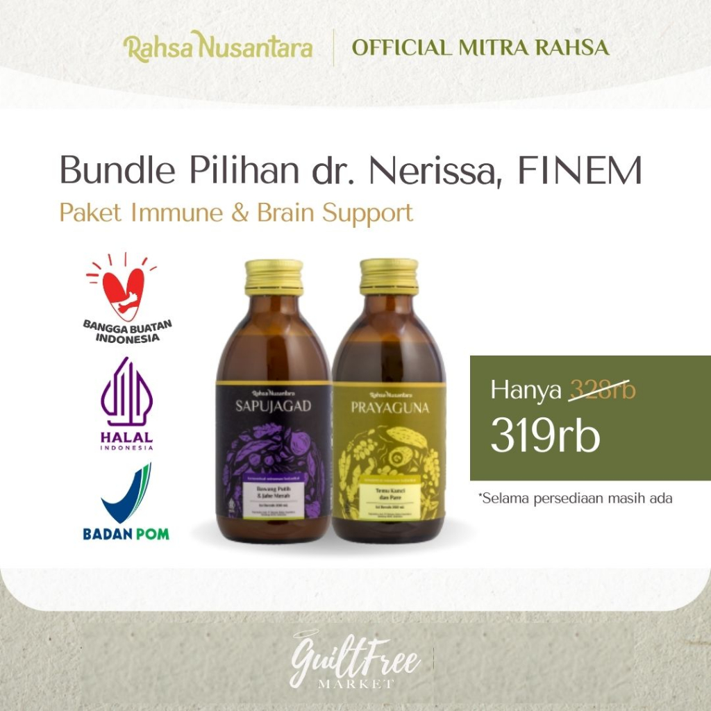 

Paket Immune & Brain Support By Rahsa Nusantara | Sapujagad Jus Jamu Bawang Putih Tunggal Jahe Merah Vitamin Herbal Imun Tubuh Prayaguna Jamu Suplemen Herbal Adaptogen Otak Sehat