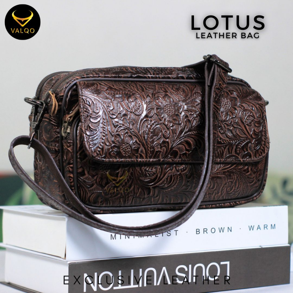 [VALQO] LOTUS Tas Wanita Kulit Sapi Clutch Kulit Pouch Kulit Cewek Perempuan Selempang Bahu