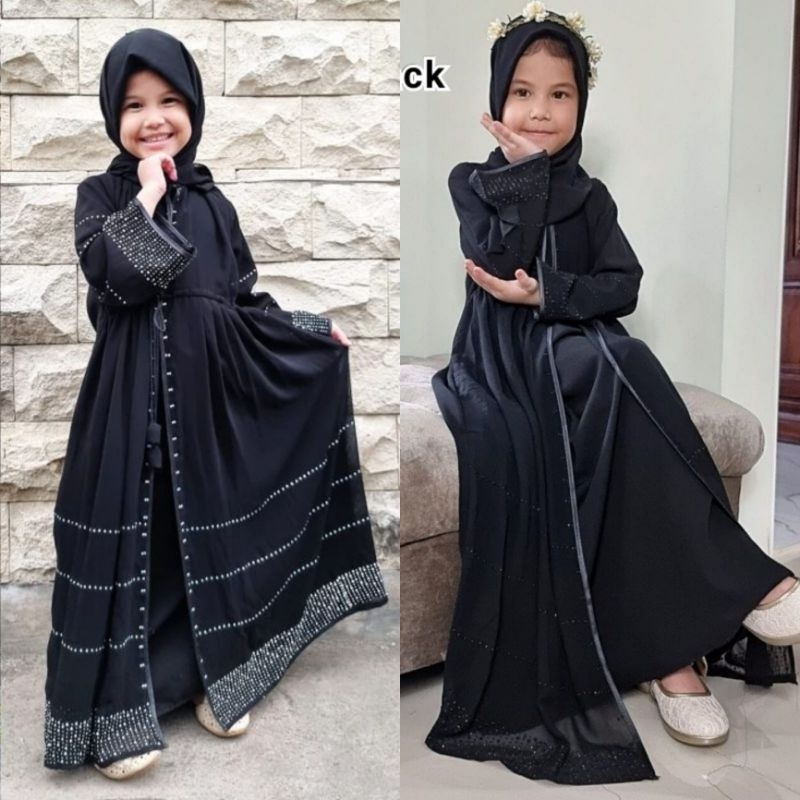 ABAYA GAMIS  HITAM HAURA ANAK BLACK, SILVER & GOLD