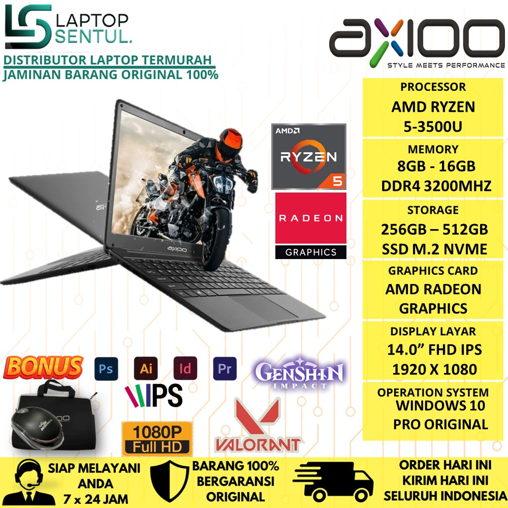 LAPTOP AXIOO SLIMBOOK 14 S1 RYZEN 5 3500 8GB 512GBSSD VEGA8 W10PRO 14.0