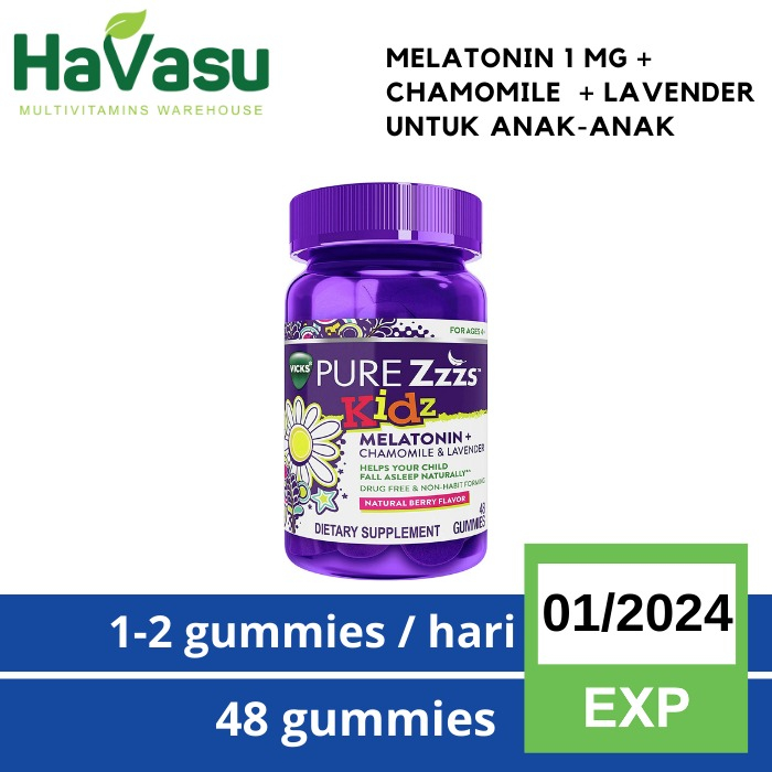 VICKS Zzzquil Pure Zzzs Kidz 1 Mg Low Dose Melatonin for Kids Children Anak Berry Flavor