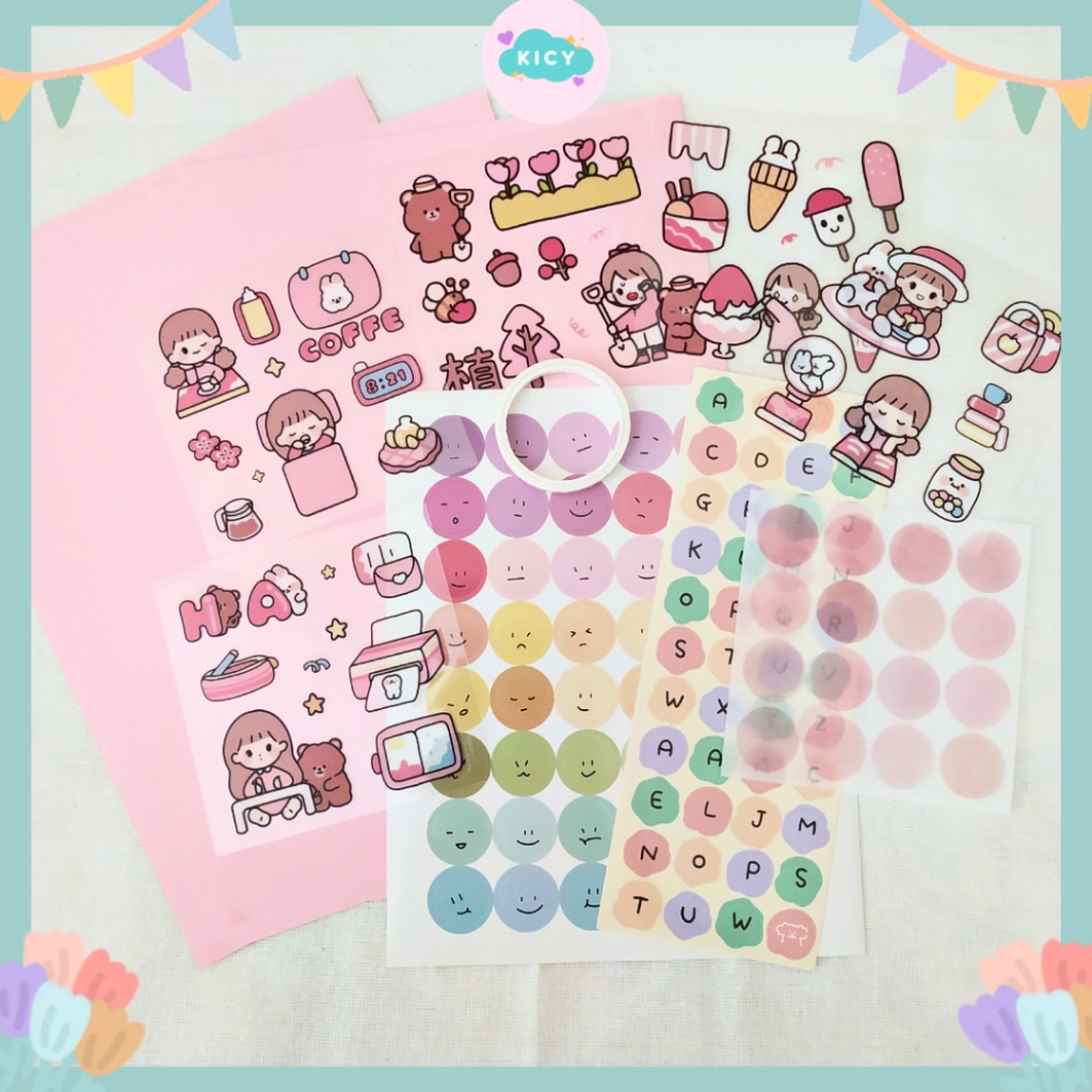 

[KICY] Cute Journal Starter Kit Aesthetic Cute Deco Sticker Notes Scrapbook Bujo DIY