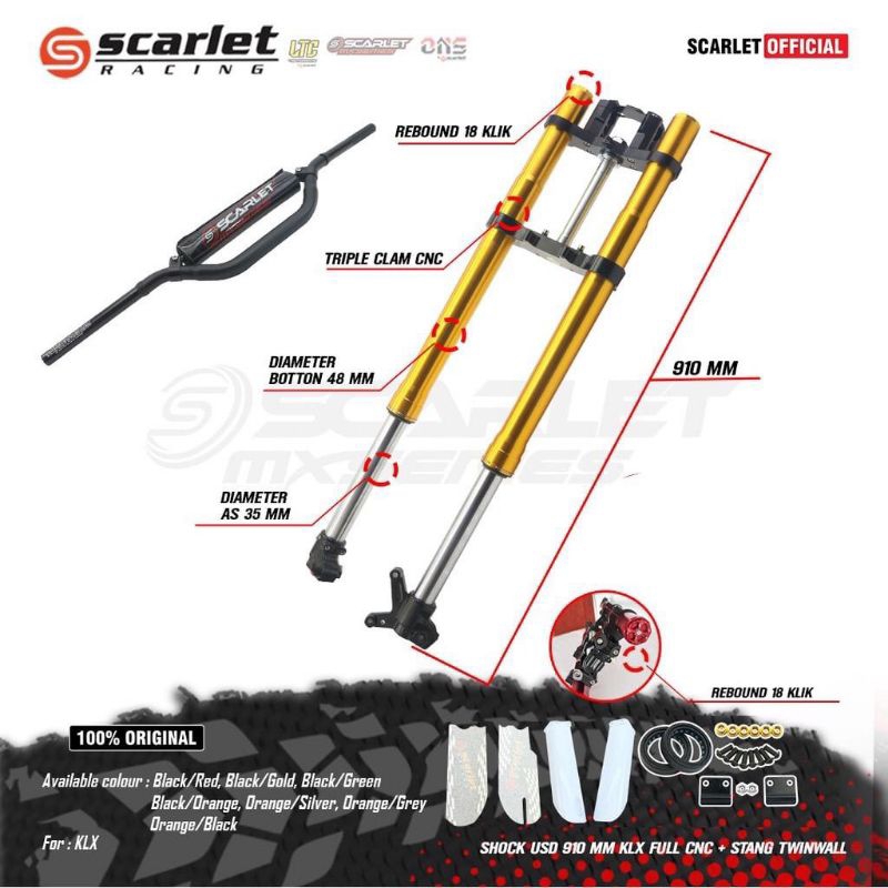 Scarlet Racing - Shok UpSide Down USD 910mm KLX CNC + Stang Twinwall
