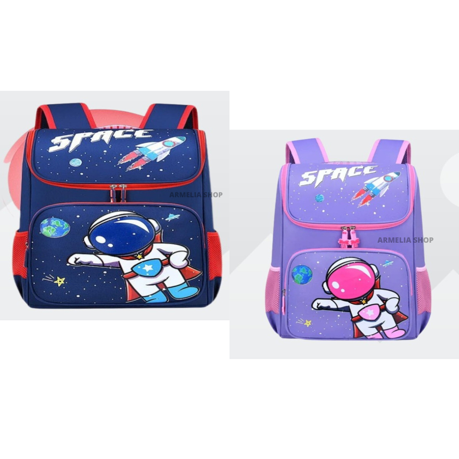 ARMELIA SHOP Tas sekolah anak laki laki astronot tas ransel untuk anak SD SMP FREE botol minuman untuk tas