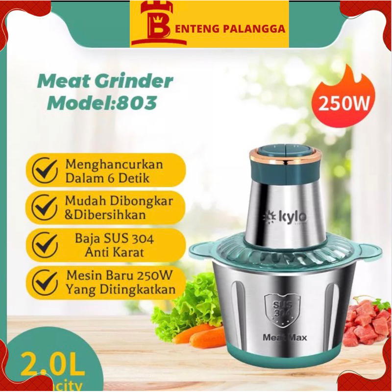 Blender stainless hijau premium quality kapasitas 2Liter/food chopper/penggiling daging/blender dagi