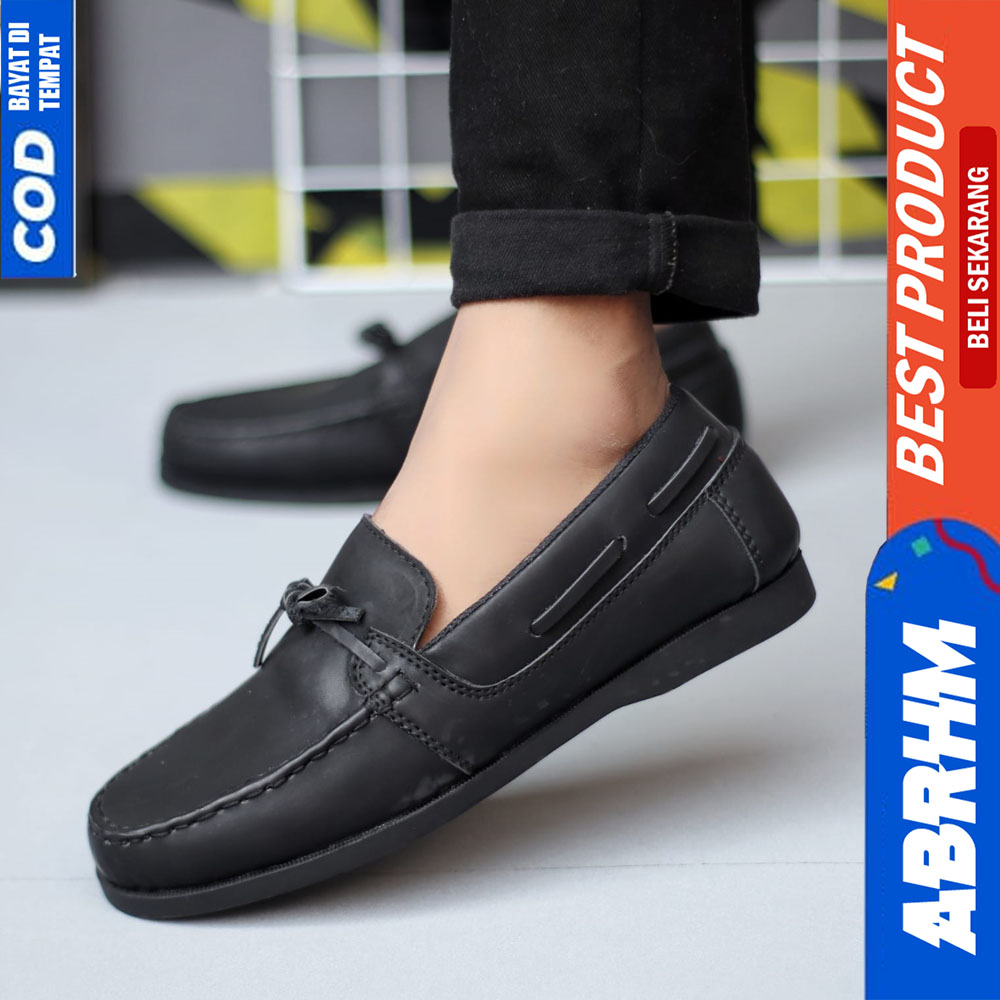 ABRHM Sepatu Loafers Casual Formal Pantofel Hitam Pria