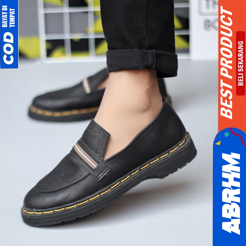 ABRHM Sepatu Loafers Docmart Casual Formal Pantofel Kerja Hitam Pria