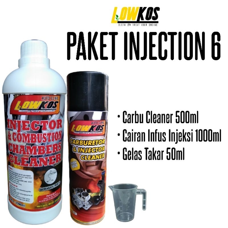 LOWKOS - PAKET INJECTION 6 : 1 Botol Carbu Cleaner 500ml + 1 Botol Cairan Infus Injeksi 1000ml + Gelas Takar 50ml