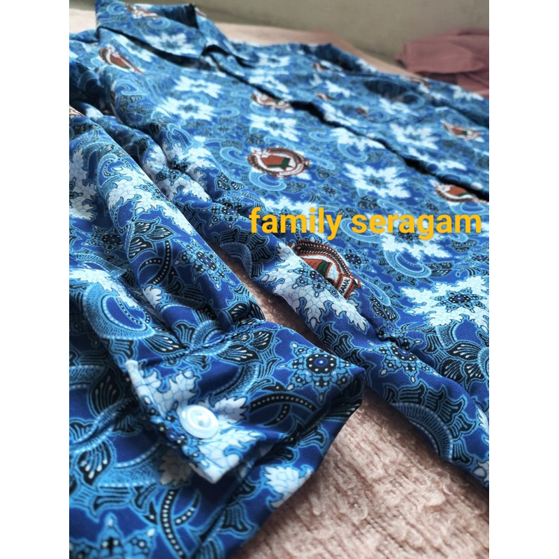 Batik Mts/Batik Mts Nasional/Seragam Batik Sekolah Motif Lugina Biru Kerah kemeja Lengan Manset