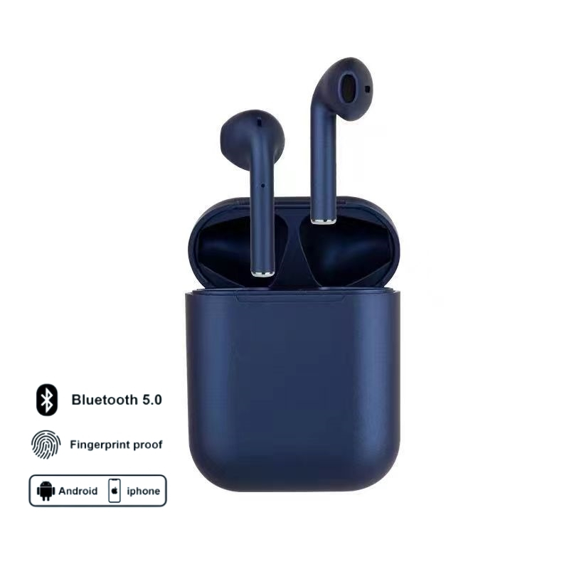 HEADSET BLUETOOTH INPODS WIRELESS i12 MACARON EARPHONE TWS BLUETOOTH 5.0 WARNA MACARON-Navy