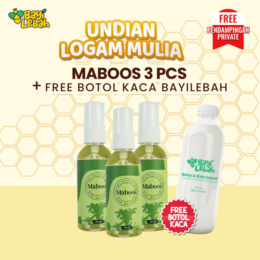 MABOOS | Essential Oil Bayi Ibu Anak | isi 3 Botol | Baby Massage Oil | Natural Oil | Perawatan Kulit Bayi | 60ml