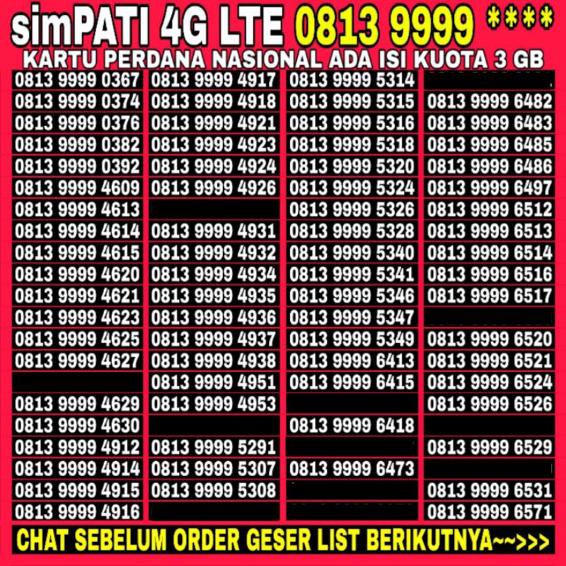 Nomor Cantik Simpati 4g LTE  seri terlaris bahan combo sakti