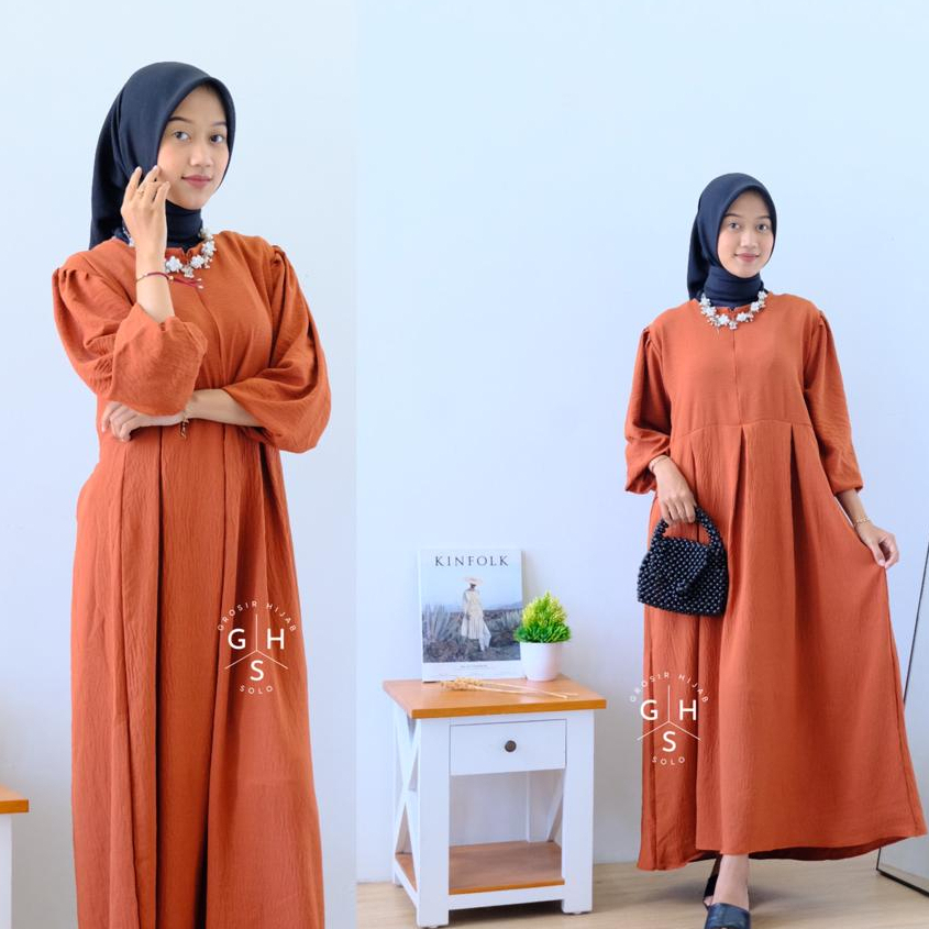 (KJI) GAMIS LONG MIDI MYSHA DAILY DRESS WANITA CRINCLE AIRFLOW