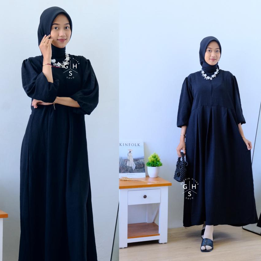 (KJI) GAMIS LONG MIDI MYSHA DAILY DRESS WANITA CRINCLE AIRFLOW