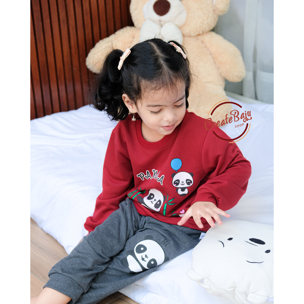 PIYAMA ANAK PEREMPUAN MOTIF PANDA 1-10 TAHUN BAJU TIDUR ANAK LENGAN PANJANG TERMURAH