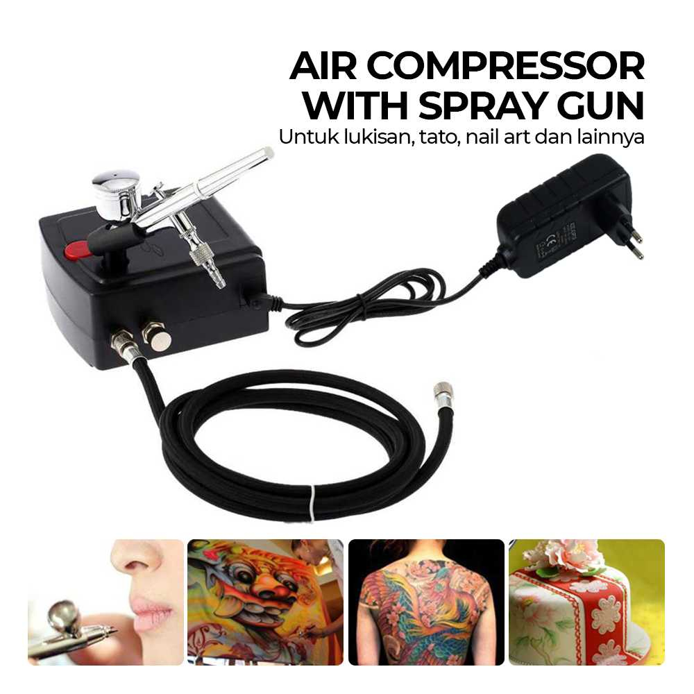 Set Kompresor Semprot Cat Gunpla Nail art DIY Air Brush Mini Compressor Airbrush with Spray Gun