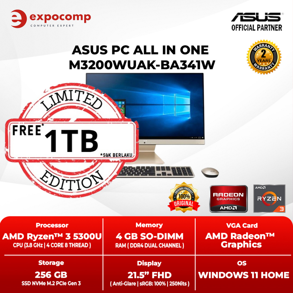 ASUS PC ALL IN ONE M3200WUAK-BA341W AMD RYZEN 3-5300U 4GB 256GB W11