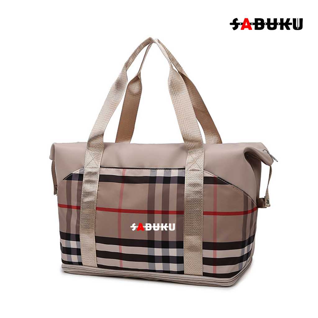 [S&amp;K] Travel Bag Waterproof Motif Kombinasi Kotak Duffel Bag Tas Travel Portable Gym - SK1009