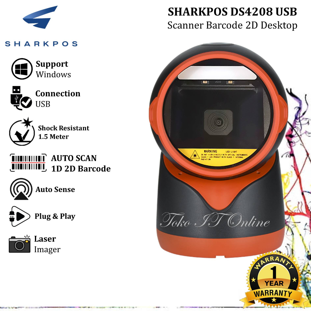 SHARKPOS DS4208 DESKTOP SCANNER BARCODE 1D 2D DS 4208 USB AUTO SCAN SCANNER BARCODE HARGA DS-4208 SCAN BARCODE QR LAYAR HP