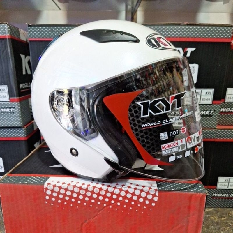 Helm KYT GALAXY FLAT R Plain White Putih Glossy Double Visor Half Face