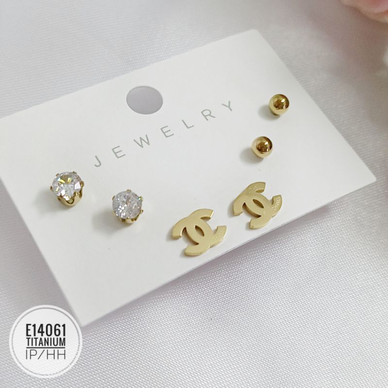 Anting titanium set 3 pcs gold E14061